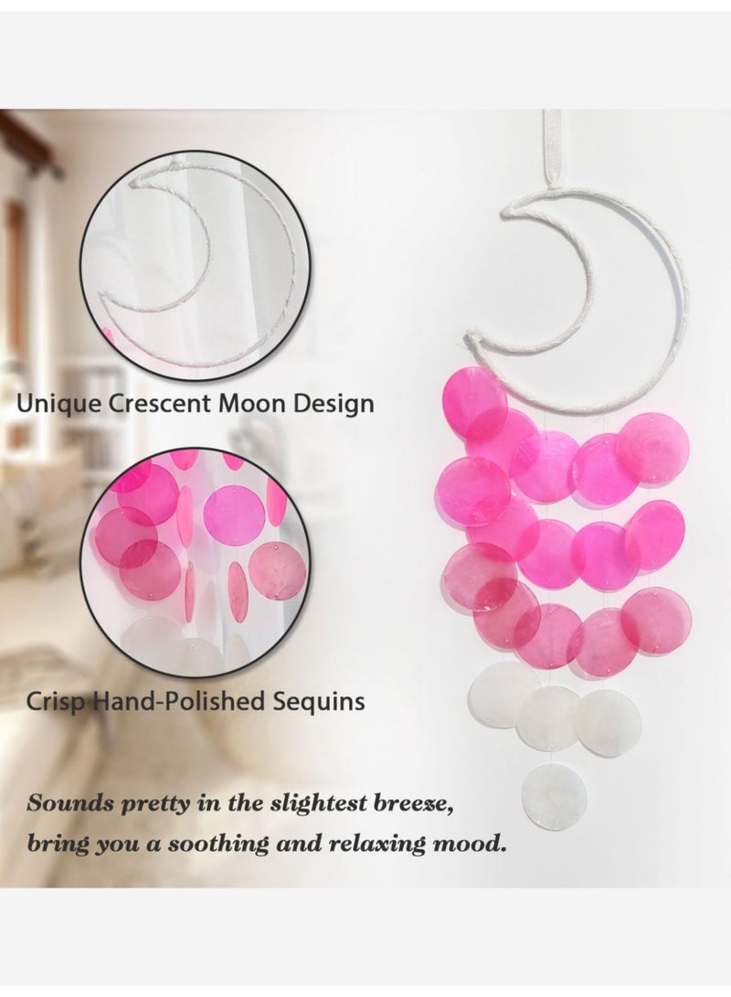 بي إس أجراس رياح كابيز الفريدة | ماسك أحلام قمري صغير جميل للخارج | شلالات يدوية الصنع بصوت هادئ | أجراس رياح معلقة على الشاطئ والساحل والمحيط | لحديقة الفناء الصيفية (وردي) - Image 3