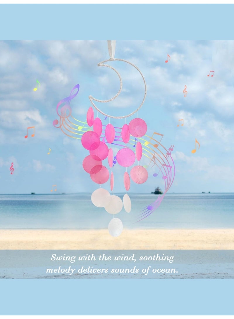 بي إس أجراس رياح كابيز الفريدة | ماسك أحلام قمري صغير جميل للخارج | شلالات يدوية الصنع بصوت هادئ | أجراس رياح معلقة على الشاطئ والساحل والمحيط | لحديقة الفناء الصيفية (وردي) - Image 5