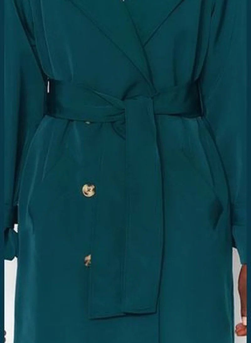 trendyol Dark Green Oversized Wide-Cut Belted Water-repellent Long Trench Coat TWOSS21EN0005