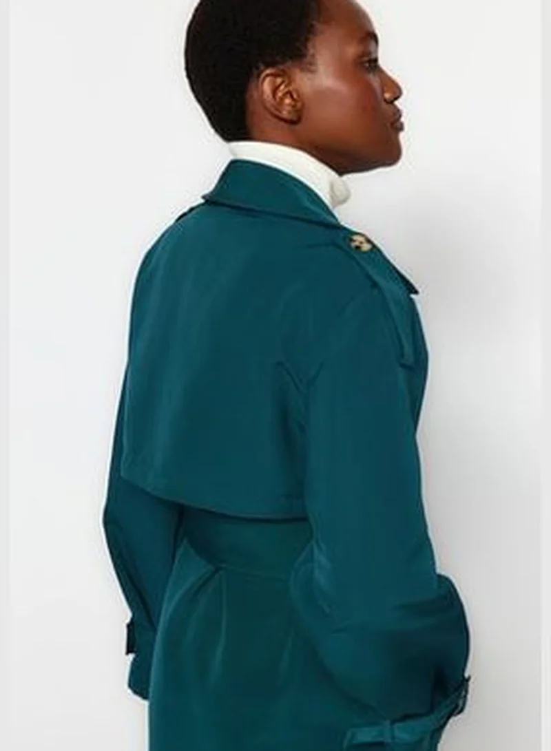 trendyol Dark Green Oversized Wide-Cut Belted Water-repellent Long Trench Coat TWOSS21EN0005