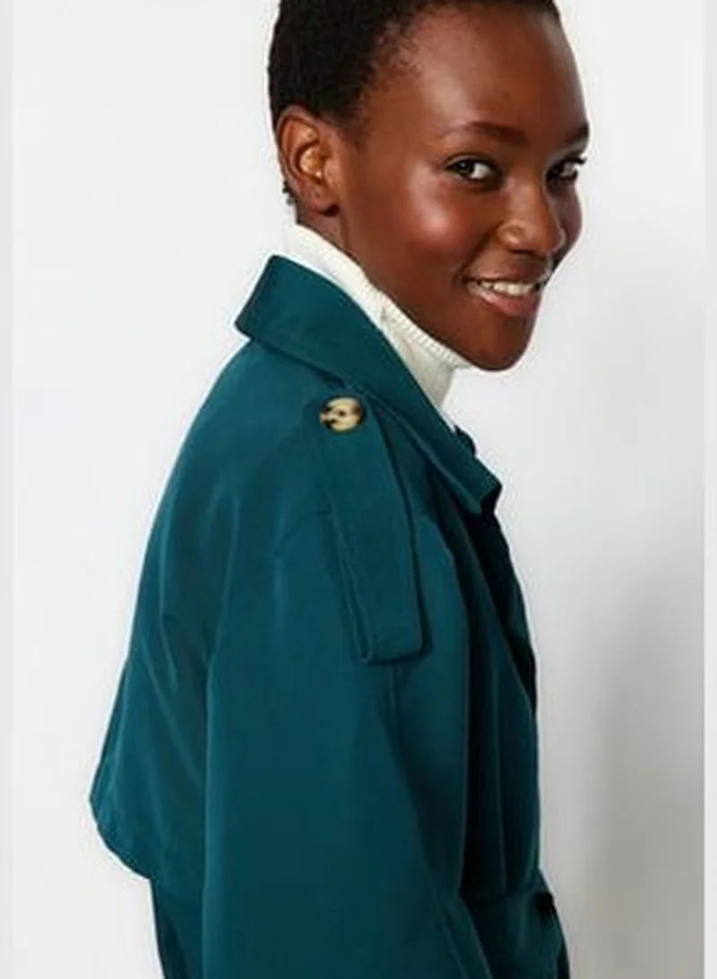 trendyol Dark Green Oversized Wide-Cut Belted Water-repellent Long Trench Coat TWOSS21EN0005