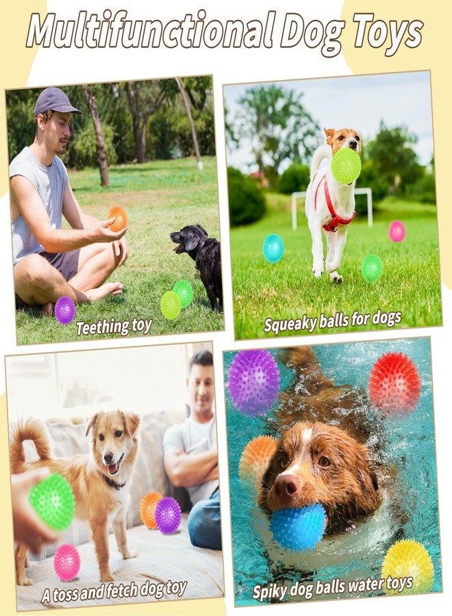 UZLU 18 Pcs 3.5 in Squeaky Dog Toy Balls Dog Chew Toy for Teething Durable High Bounce TPR Fetch Spike Balls 9 Colors Water Toy for Small Medium Large Dog Aggressive Chewers Clean Teeth and Training - Image 5