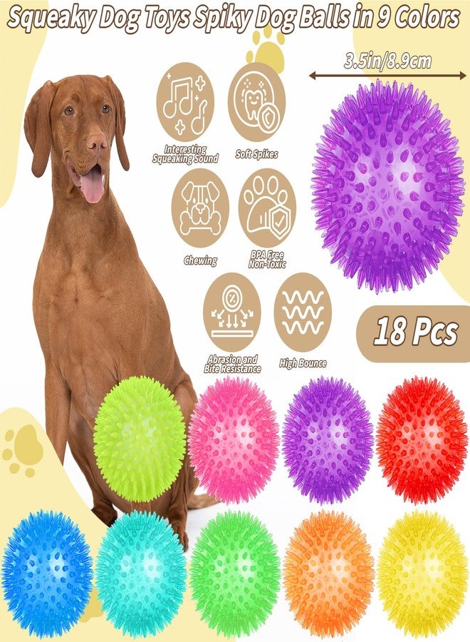 UZLU 18 Pcs 3.5 in Squeaky Dog Toy Balls Dog Chew Toy for Teething Durable High Bounce TPR Fetch Spike Balls 9 Colors Water Toy for Small Medium Large Dog Aggressive Chewers Clean Teeth and Training - Image 2