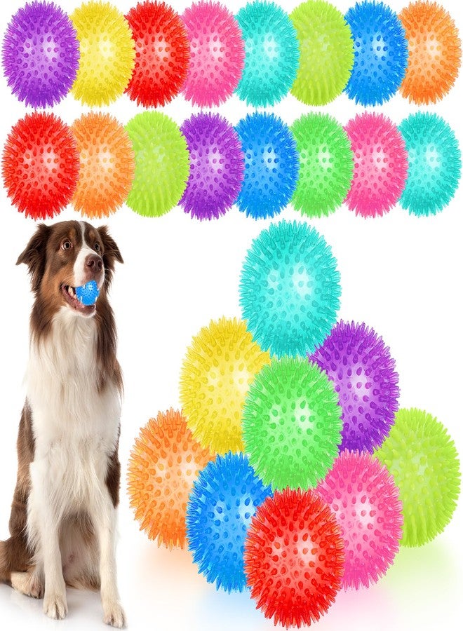 UZLU 18 Pcs 3.5 in Squeaky Dog Toy Balls Dog Chew Toy for Teething Durable High Bounce TPR Fetch Spike Balls 9 Colors Water Toy for Small Medium Large Dog Aggressive Chewers Clean Teeth and Training - Image 1