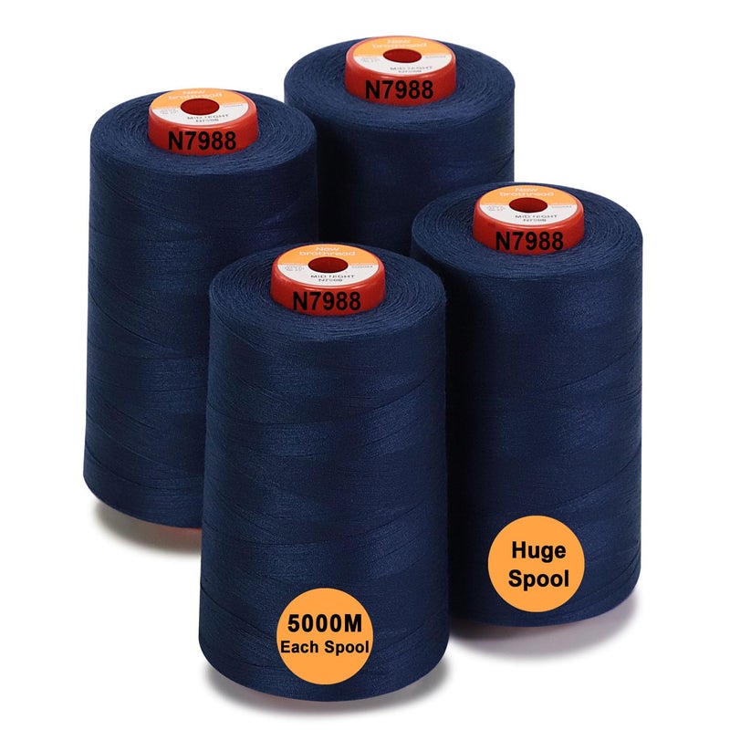 New brothread  30 Options  4 Large Cones of 5500Y 5000M Each All Purpose Spun Polyester Thread 40S2 Tex27 for Serger Overlock Quilting Piecing and Sewing  MID Night