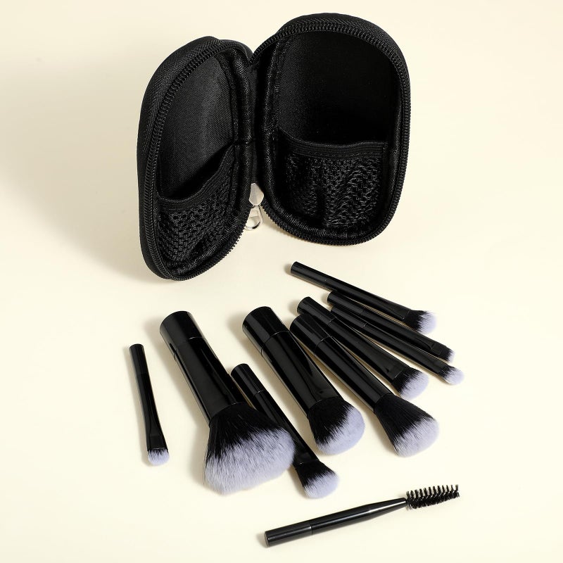 Yolev 10 Pcs Travel Makeup Brush Set Mini Makeup Brushes Travel Size With Pack Portable Small Eyeshadow Eye Lipstick Foundation Brush Shadow Contour Blush Concealer (Black) - Image 4