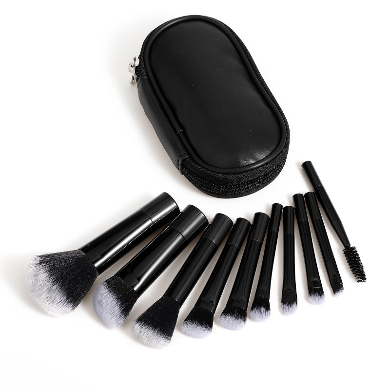 Yolev 10 Pcs Travel Makeup Brush Set Mini Makeup Brushes Travel Size With Pack Portable Small Eyeshadow Eye Lipstick Foundation Brush Shadow Contour Blush Concealer (Black) - Image 2