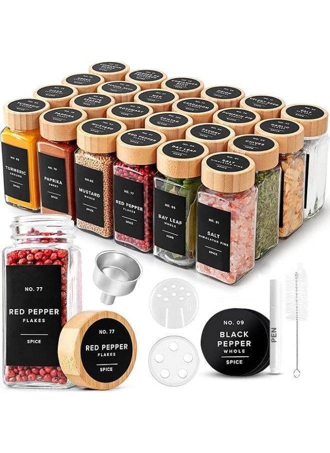 Generic - Spice Set, Glass Spice Jar Set with Bamboo Lid, 24 Piece Set with Strainer, Spice Organizer Labels, Cleaning Brush, Pen and Funnel - Image 1