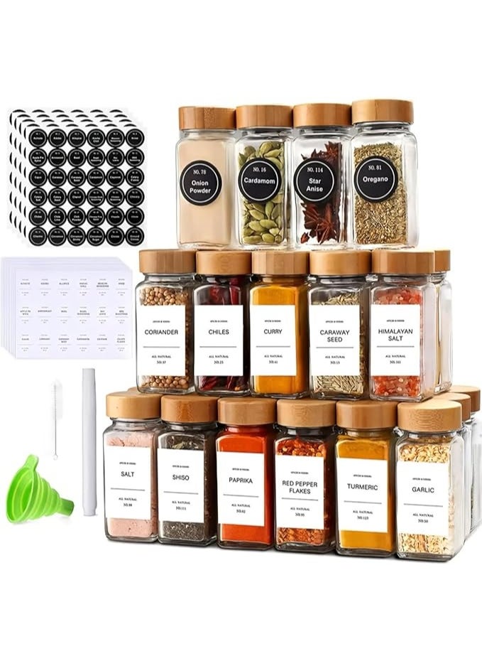 Generic - Spice Set, Glass Spice Jar Set with Bamboo Lid, 24 Piece Set with Strainer, Spice Organizer Labels, Cleaning Brush, Pen and Funnel - Image 1