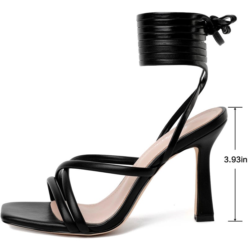 Mostrin Black Strappy Heels for Women Lace Up Heels Tie Up Stiletto High Heeled Sandals Square Open Toe Heels for Prom, Party Size 7 - Image 4