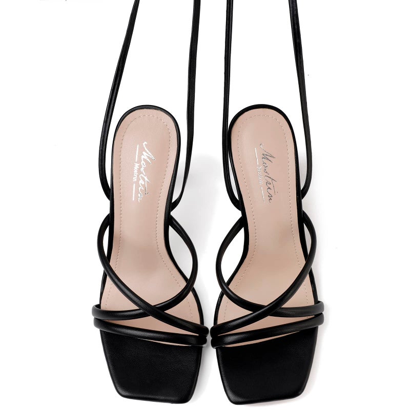Mostrin Black Strappy Heels for Women Lace Up Heels Tie Up Stiletto High Heeled Sandals Square Open Toe Heels for Prom, Party Size 7 - Image 5