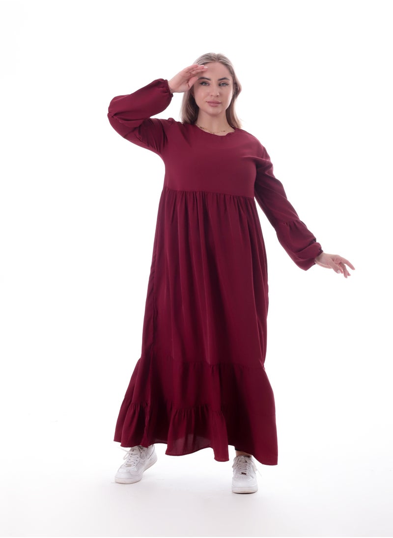 بيبو - فستان حريمي طويل سادة اكمام طويلة - Image 1