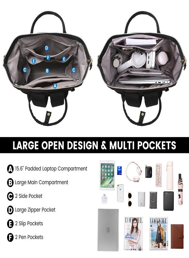 LOVEVOOK Laptop Backpack for Women Teacher Backpack Nurse Bag, Fashion Waterproof Backpack Purse for Women, Durable Daypack for Work, Fits 15.6 Inch Laptop Bag, Z-black, 15.6 Inch - Image 2