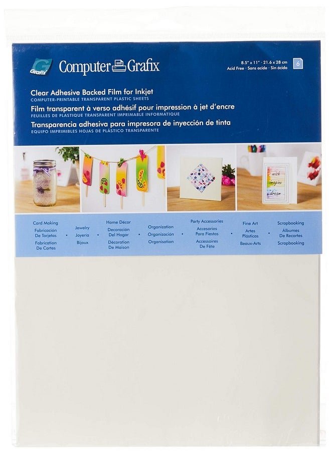 Grafix Kcai811-6 Clear Adhesive Inkjet Print Film For Creating Custom Overlays, Journals, Window Effects, Stickers, Photos, Jewelry And More, Clear, 8.5" X 11", Pack Of 6  - Image 1