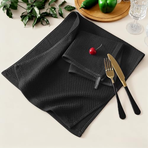 Kitinjoy 100 Cotton Kitchen Towels and Dishcloths Set 8 Pack13 x 28 and 12 x 12 Waffle Weave Dish Towels Ultra Soft Absorbent Quick Drying Dish Rags Black - Image 3
