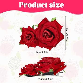 Apausvcm Red Rose Flower Hair Clip Bohemia Flannel Elegant Hairpins Artifical Rose Flower Flamenco Dancer Floral Barrettes Prom Party Wedding Bridal Hair Accessories Headpieces for Women Girls Party Wedding - Image 2