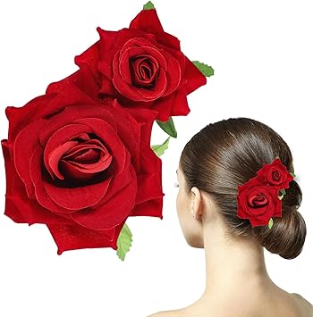 Apausvcm Red Rose Flower Hair Clip Bohemia Flannel Elegant Hairpins Artifical Rose Flower Flamenco Dancer Floral Barrettes Prom Party Wedding Bridal Hair Accessories Headpieces for Women Girls Party Wedding - Image 1