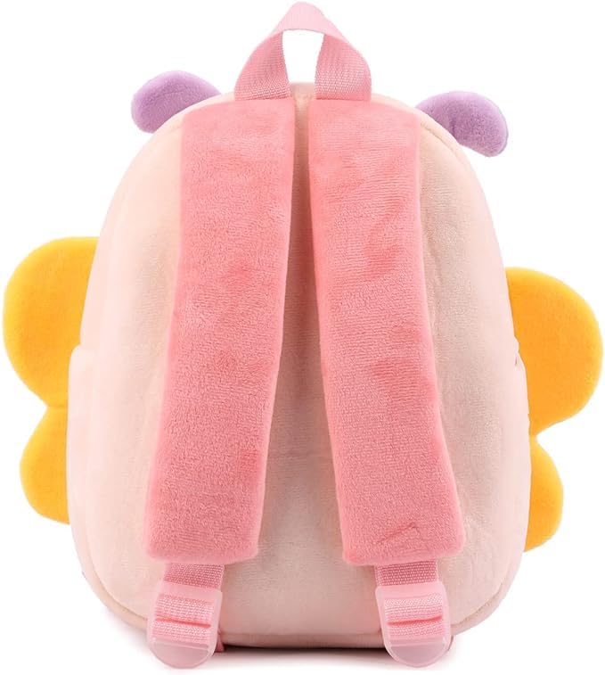 Frantic Kids Soft Animal Cartoon Travelling School Bag Soft Plush Standard 2 Compartment Backpack Boys Girls Baby For 2 To 5 Years Baby/Boys/Girls Nursery, Preschool, Picnic(Pink_Butterfly_2024_B) - Image 4