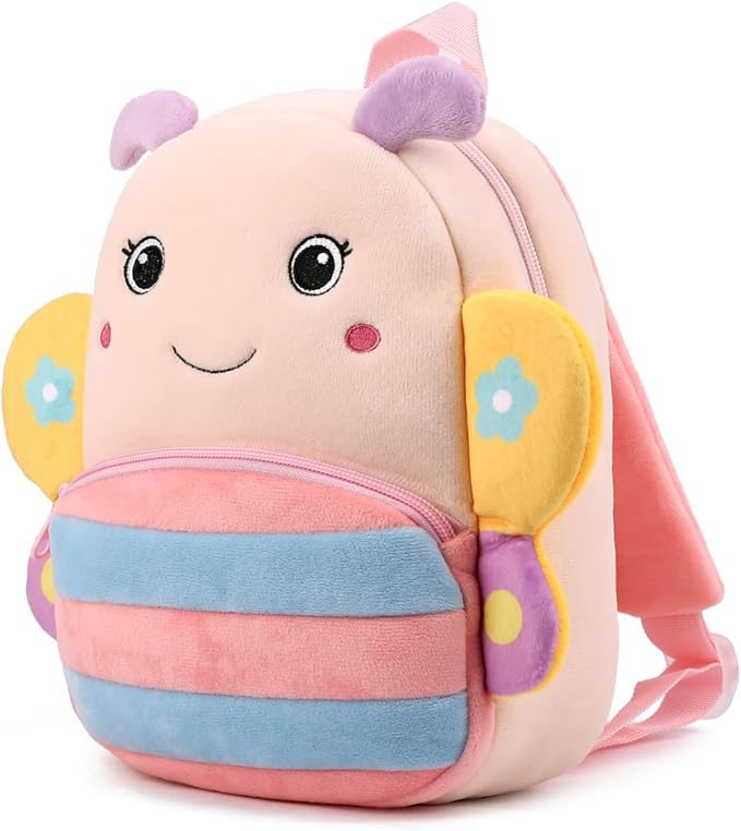 Frantic Kids Soft Animal Cartoon Travelling School Bag Soft Plush Standard 2 Compartment Backpack Boys Girls Baby For 2 To 5 Years Baby/Boys/Girls Nursery, Preschool, Picnic(Pink_Butterfly_2024_B) - Image 2