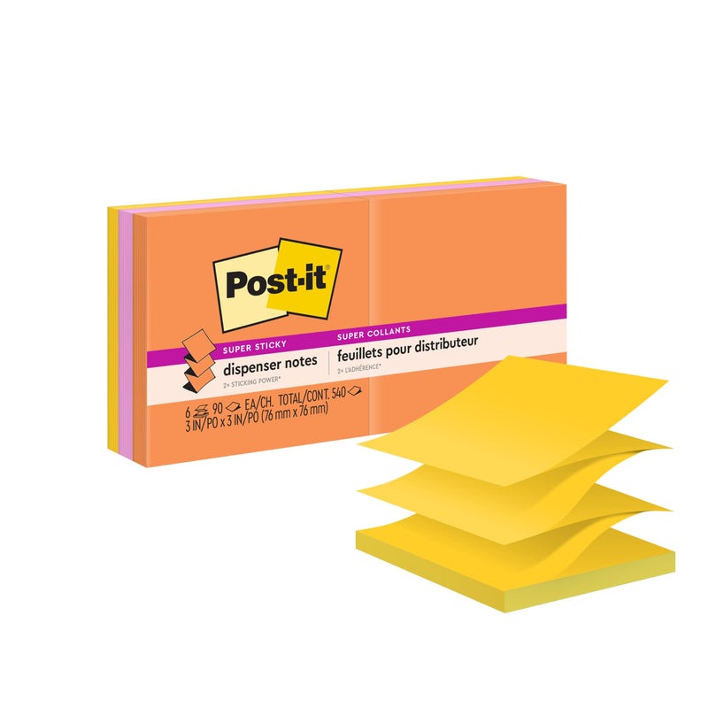 Post It Postit Super Sticky Dispenser Popup Notes 6 Sticky Note Pads 3 x 3 in 2X the Sticking Power School Supplies and Oce Products Use with Postit Note Dispensers Energy Boost Collection - Image 2