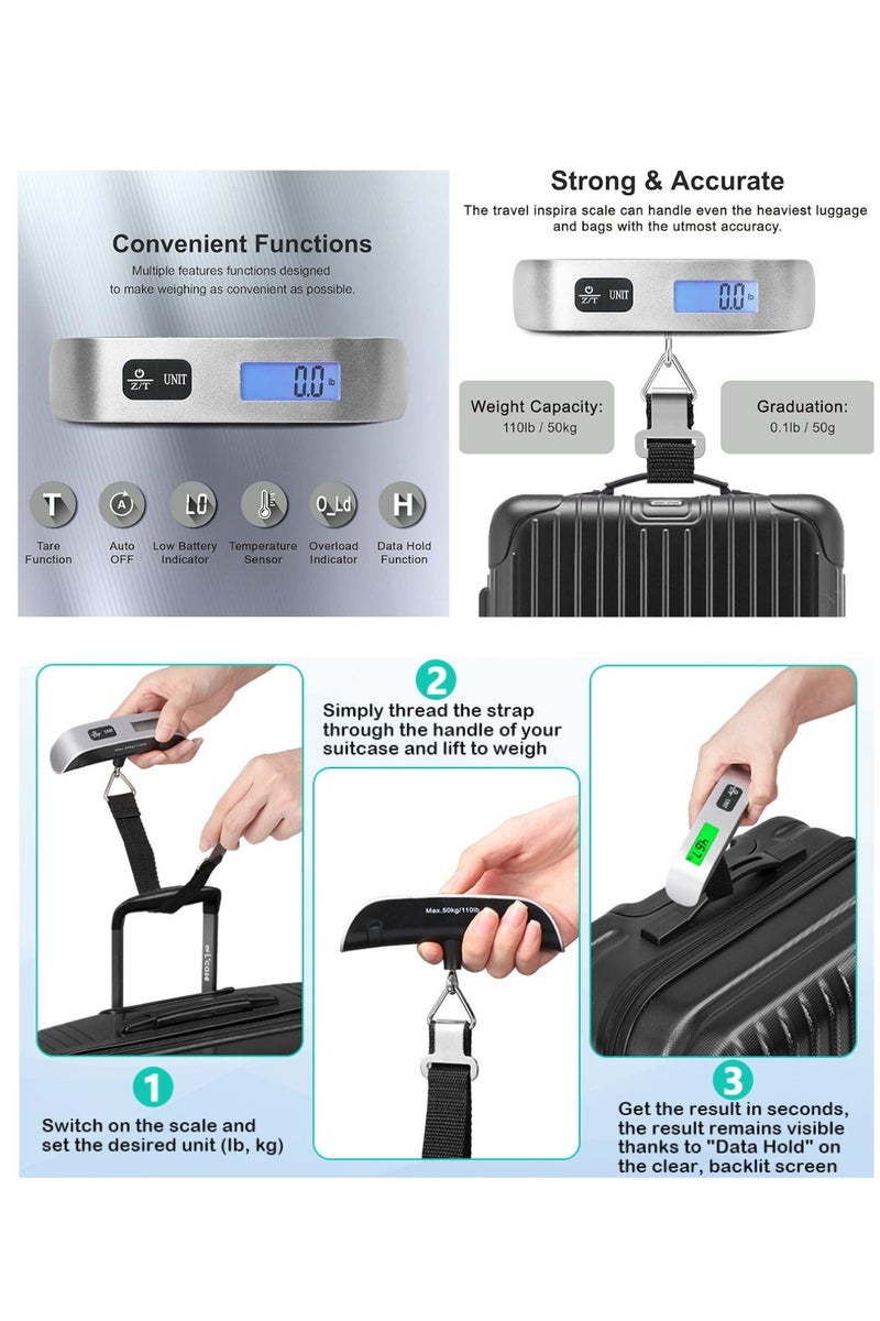 Suitcase Travel Bag Hanging Weighing 110lb/50kg Scale, Portable Electronic, Tare, Auto Off, Stainless-steel Kitchen Scale Cooking, Baking Fruits Vegitables - Image 2
