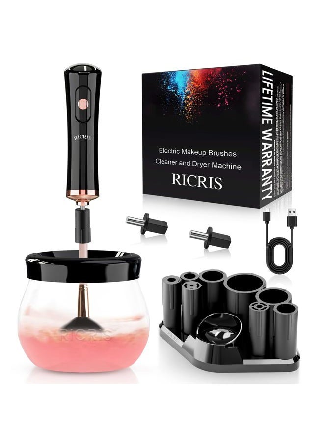 RICRIS Premium Makeup Brush Cleaner Dryer Super-Fast Electric Brush Cleaner Machine Automatic Brush Cleaner Spinner Makeup Brush Tools (Black) - Image 1