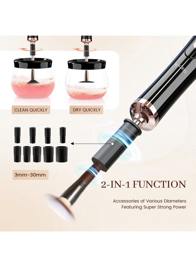 RICRIS Premium Makeup Brush Cleaner Dryer Super-Fast Electric Brush Cleaner Machine Automatic Brush Cleaner Spinner Makeup Brush Tools (Black) - Image 2