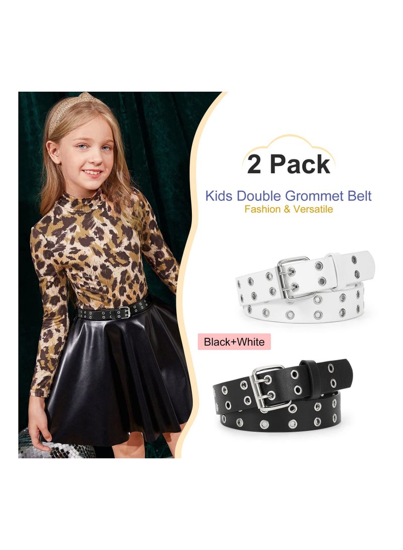 Y&D Kids Double Grommet Belt, for Girls and Boys, Pu Leather Studded Holes Belt School Uniforms, Jeans, Dress Blouse, Skinny Fashion Thin Waist Vintage Design  - Image 2