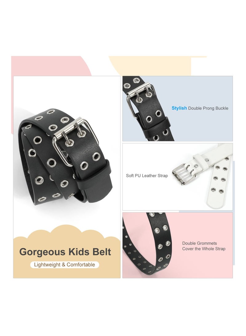 Y&D Kids Double Grommet Belt, for Girls and Boys, Pu Leather Studded Holes Belt School Uniforms, Jeans, Dress Blouse, Skinny Fashion Thin Waist Vintage Design  - Image 4