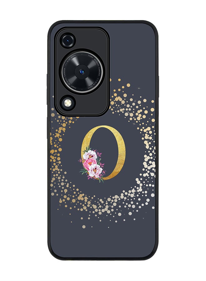 Stylizedd Rugged Black edge case for Huawei nova Y72 / Huawei Enjoy 70 4G, Slim fit Soft Cover Custom Monogram Initial Letter Floral Pattern Alphabet - O (Grey) - Image 1
