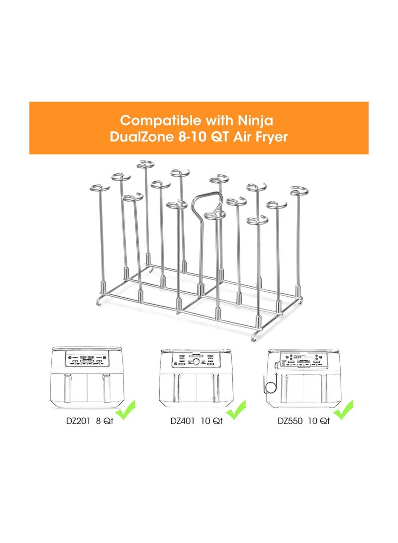 SOLARAE Air Fryer Rack Compatible with Ninja Air Fryer, Accessories for Ninja Dualzone Air Fryer, Skewer Rack for Ninja DZ201, DZ401 & DZ550, Reusable with 1 Glove & 1 Brush Included. - Image 4