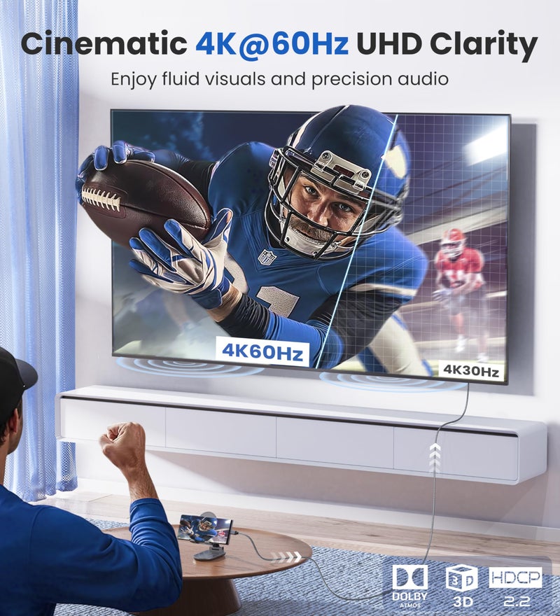 Warrky 4K 60Hz USB C to HDMI Cable 3.3ft [Anti-Interference Gold-Plated Plugs] Aluminum Type-C to HDMI 2.0 Cord, Thunderbolt 3/4/5 Compatible for iPhone 15/16 Series, MacBook, iMac, iPad Pro, Galaxy - Image 2