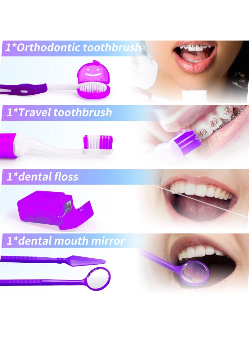 KASTWAVE Braces Cleaning Kit, 8 Pack Orthodontic Care Kit Orthodontic Toothbrush Travel Toothbrush Brush Ortho Wax Floss, Oral Mirror Dental Floss Threaders, Hourglass Timer Included - Image 3