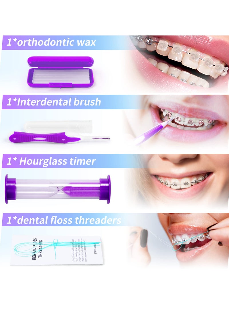 KASTWAVE Braces Cleaning Kit, 8 Pack Orthodontic Care Kit Orthodontic Toothbrush Travel Toothbrush Brush Ortho Wax Floss, Oral Mirror Dental Floss Threaders, Hourglass Timer Included - Image 4