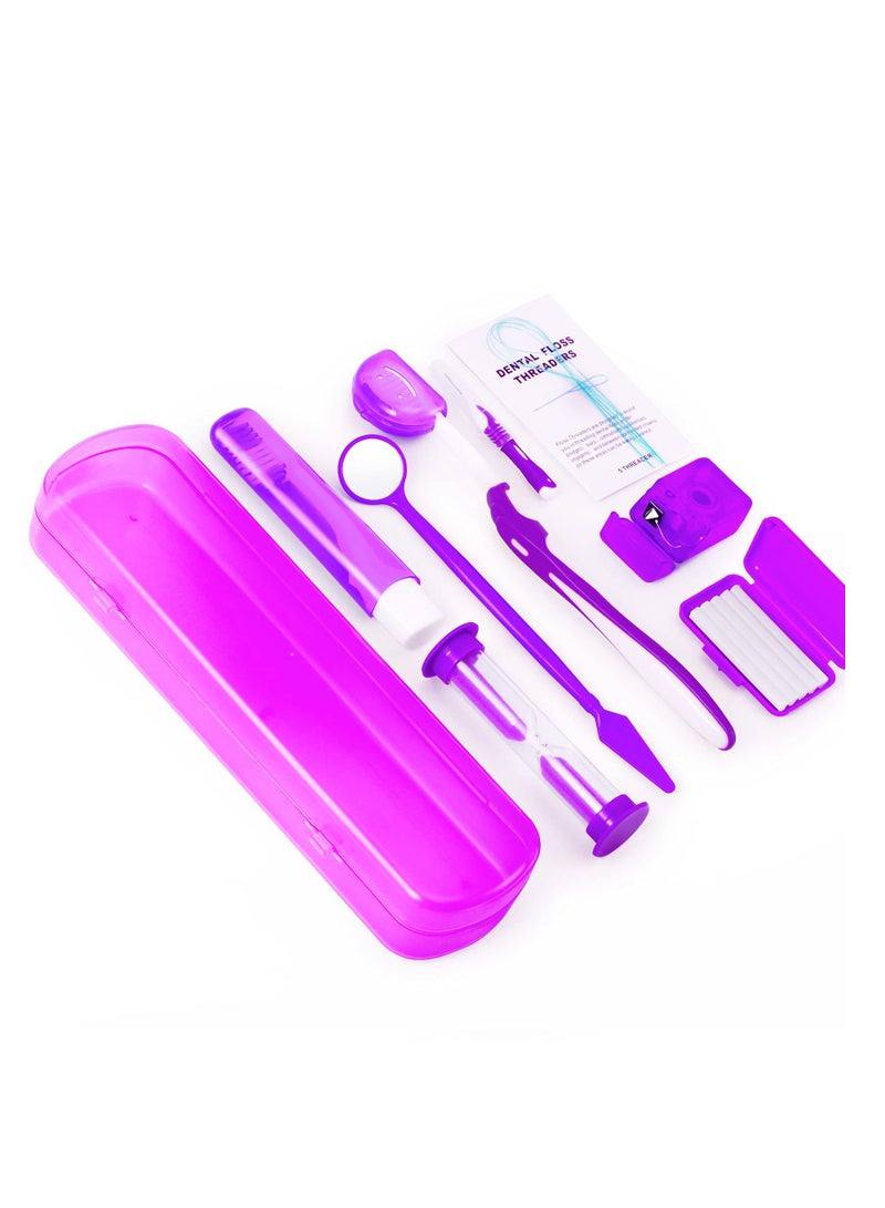 KASTWAVE Braces Cleaning Kit, 8 Pack Orthodontic Care Kit Orthodontic Toothbrush Travel Toothbrush Brush Ortho Wax Floss, Oral Mirror Dental Floss Threaders, Hourglass Timer Included - Image 2