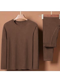 Generic Autumn and winter fleece warm suit mens underwear cold-proof double-sided fleece long johns Brown  - Image 4