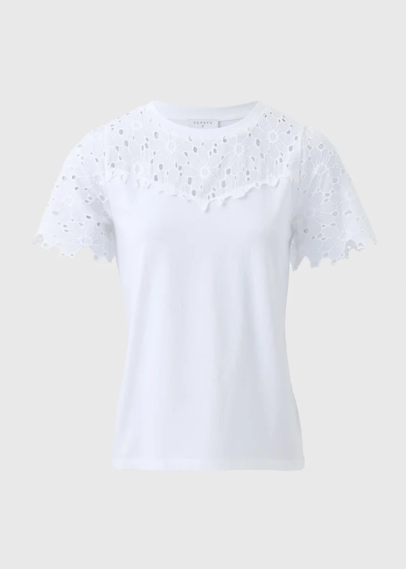 Matalan White Floral Lace Yoke T-Shirt