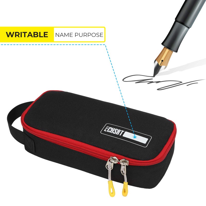 ECHSRT Large Pencil Case, Aesthetic Pen Pouch with Big Capacity, Minimalist Portable Stationery Bag with Handle for Office Organizer Black Pencil Cases - Image 3