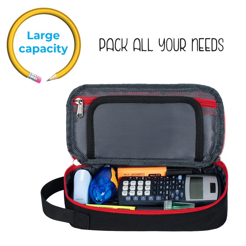 ECHSRT Large Pencil Case, Aesthetic Pen Pouch with Big Capacity, Minimalist Portable Stationery Bag with Handle for Office Organizer Black Pencil Cases - Image 5