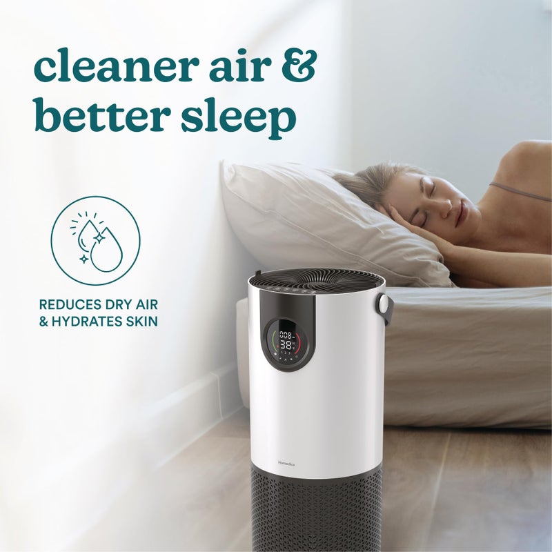 HoMedics هوميدكس جهاز تنقية الهواء ومرطب الهواء 2 في 1 للغرف الكبيرة، جهاز تنقية هواء HEPA، ترطيب مُصفى، مستشعر جودة الهواء الرقمي، وضع تلقائي، تصميم برج للمنزل، بدون ضباب مرئي - Image 4