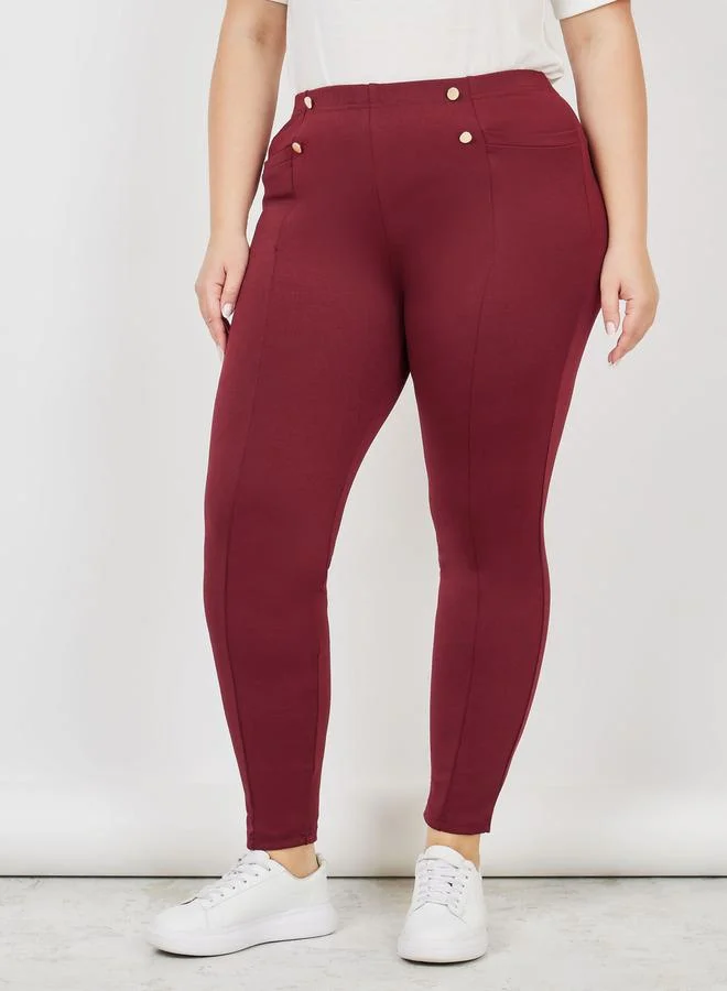 Styli High Rise Button Detail Skinny Fit Tregging