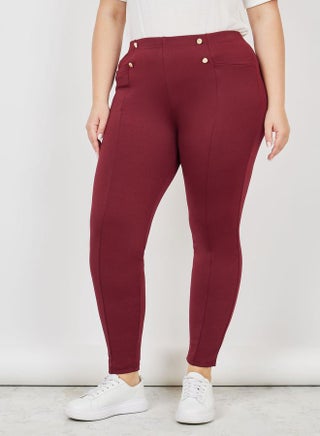 Styli Plus High Rise Button Detail Skinny Fit Tregging