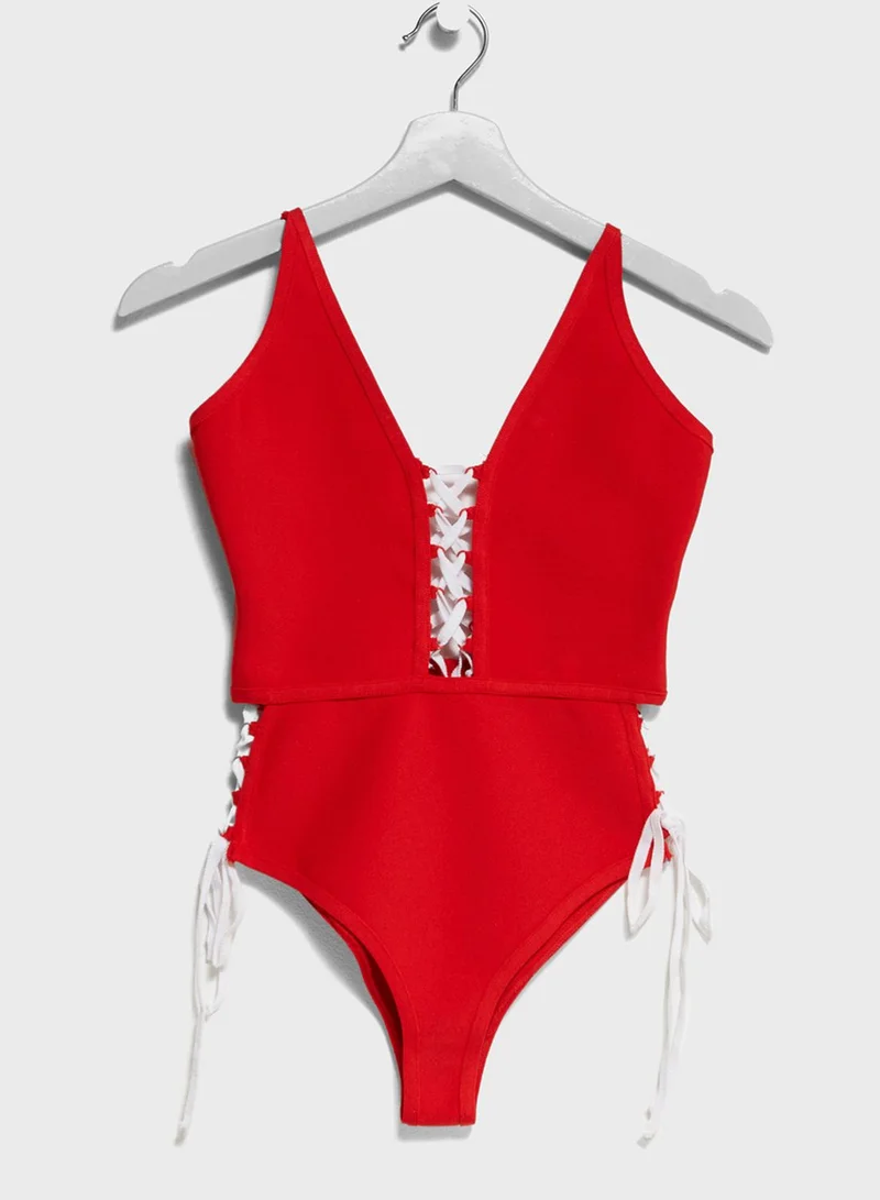 Missguided Lace Up Swimsuit