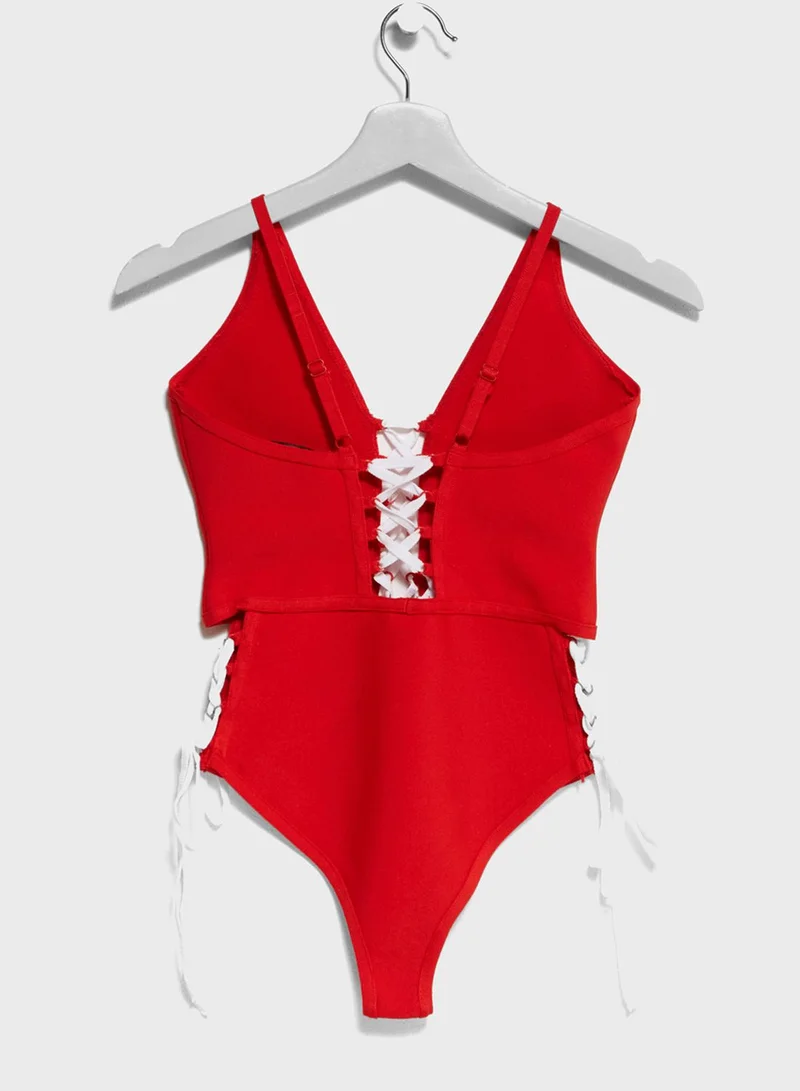 Missguided Lace Up Swimsuit