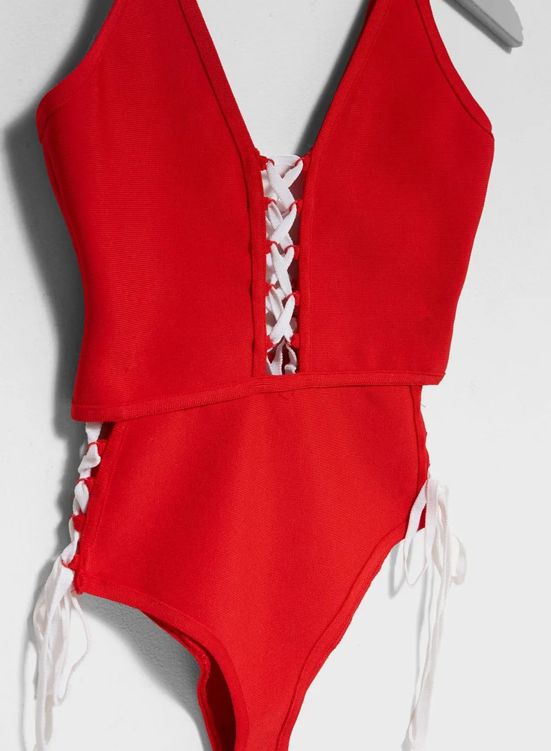 Missguided Lace Up Swimsuit