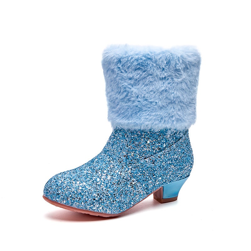Girls'' Short Boots 2026 New Autumn and Winter Style, Fleece-Lined Warm Princess Boots for Little Girls, Children''s High-Heeled Boots - Image 1
