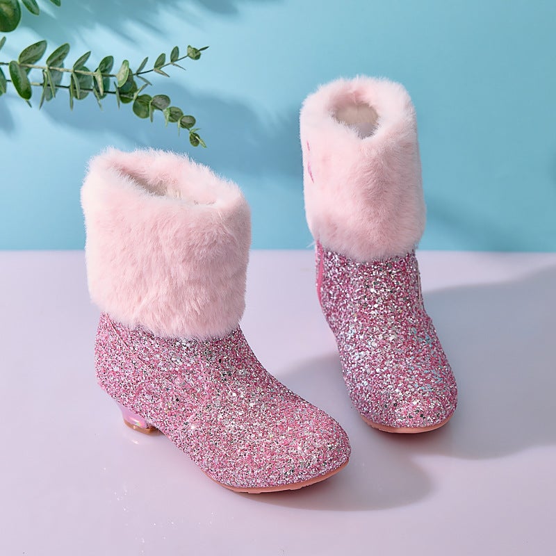 Girls'' Short Boots 2026 New Autumn and Winter Style, Fleece-Lined Warm Princess Boots for Little Girls, Children''s High-Heeled Boots - Image 5