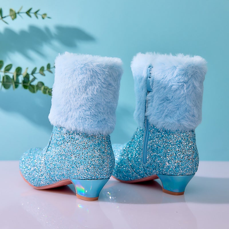 Girls'' Short Boots 2026 New Autumn and Winter Style, Fleece-Lined Warm Princess Boots for Little Girls, Children''s High-Heeled Boots - Image 4