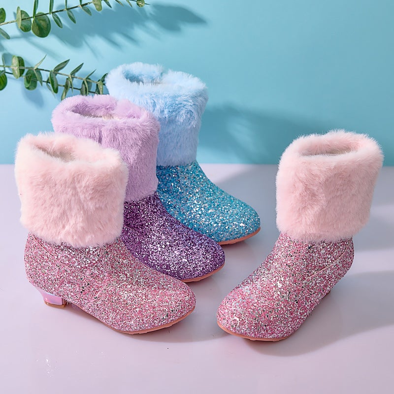 Girls'' Short Boots 2026 New Autumn and Winter Style, Fleece-Lined Warm Princess Boots for Little Girls, Children''s High-Heeled Boots - Image 2