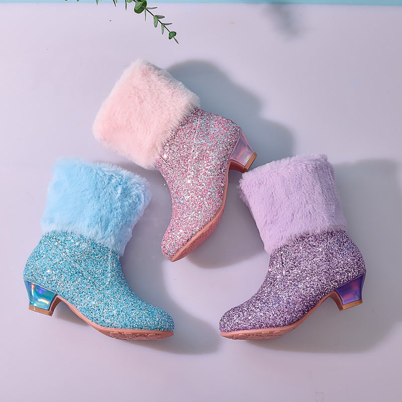 Girls'' Short Boots 2026 New Autumn and Winter Style, Fleece-Lined Warm Princess Boots for Little Girls, Children''s High-Heeled Boots - Image 3